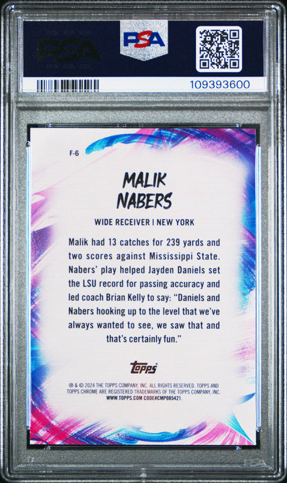 Graded 2024 Topps Chrome Malik Nabers #F6 Finesse Rookie RC Football Card PSA 10 Gem Mint