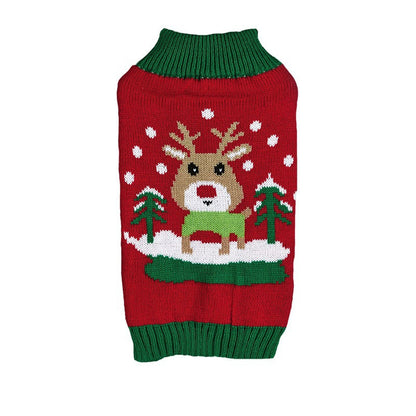 Christmas Pet Sweater • Reindeer Knit & Green Trim