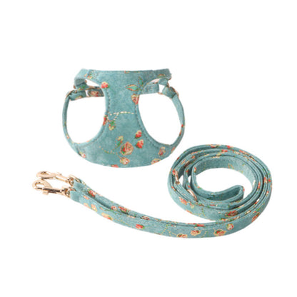 Vintage Floral Dog Harness & Leash Set – Soft Lightweight & Stylish