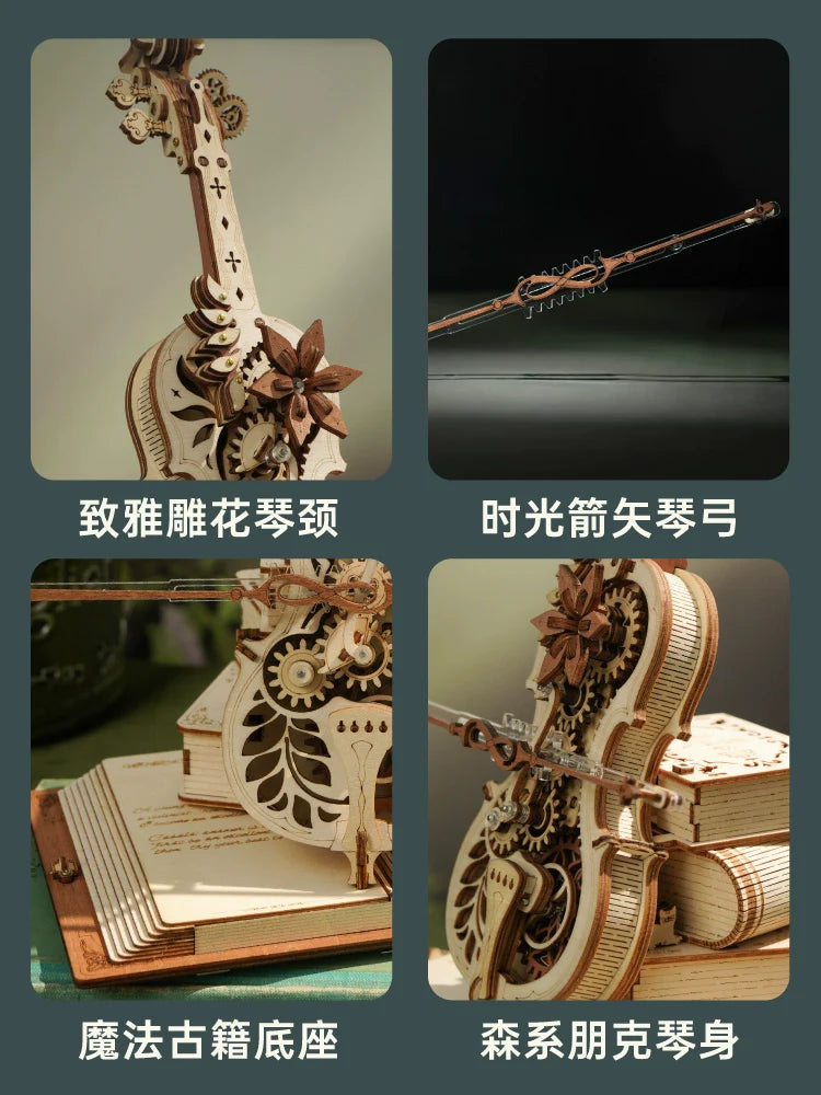 Ruoke Secret Cello Music Box Music Box Building Blocks DIY Handmade Wooden for Birthdays and Valentine's Days Gift for Men and Women