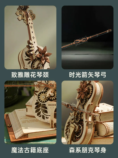Ruoke Secret Cello Music Box Music Box Building Blocks DIY Handmade Wooden for Birthdays and Valentine's Days Gift for Men and Women