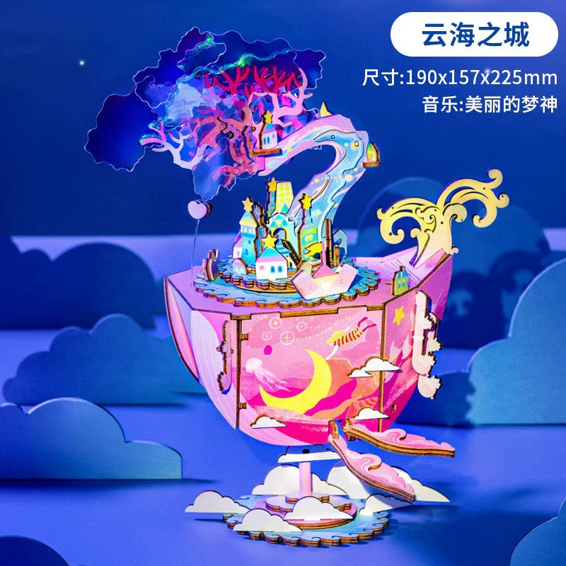 Ruoke Secret Cello Music Box Music Box Building Blocks DIY Handmade Wooden for Birthdays and Valentine's Days Gift for Men and Women