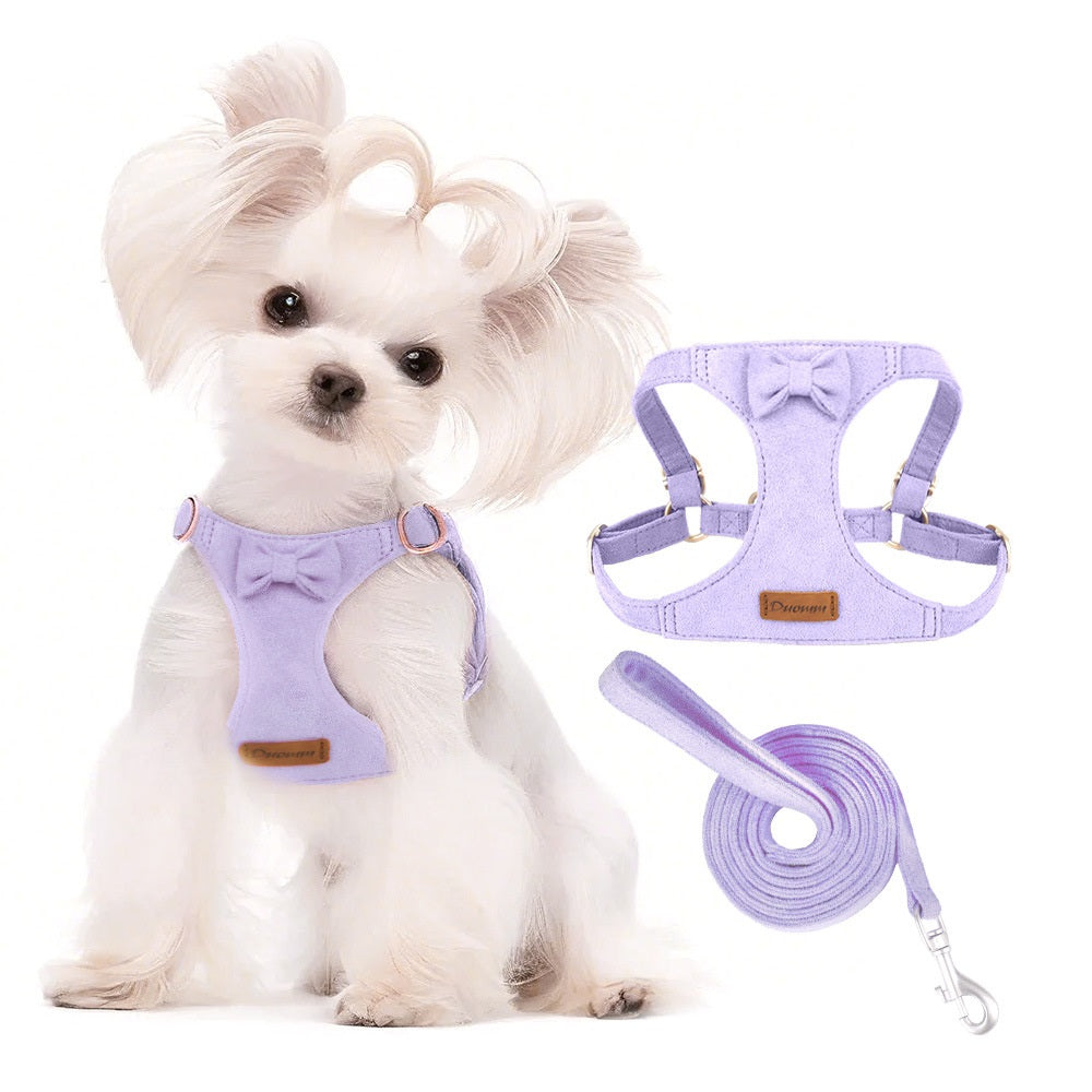Pet Harness & Leash Set – Soft Suede Bow Design, 4 Colors