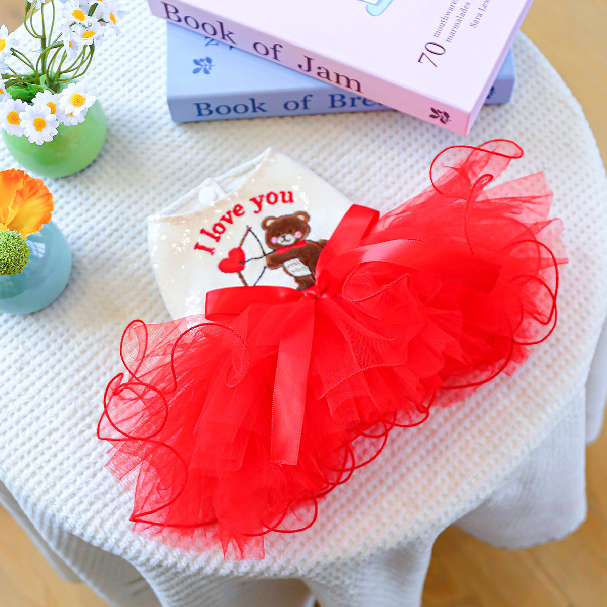 Valentine's Dog Dress – Red Tutu with “I Love You”