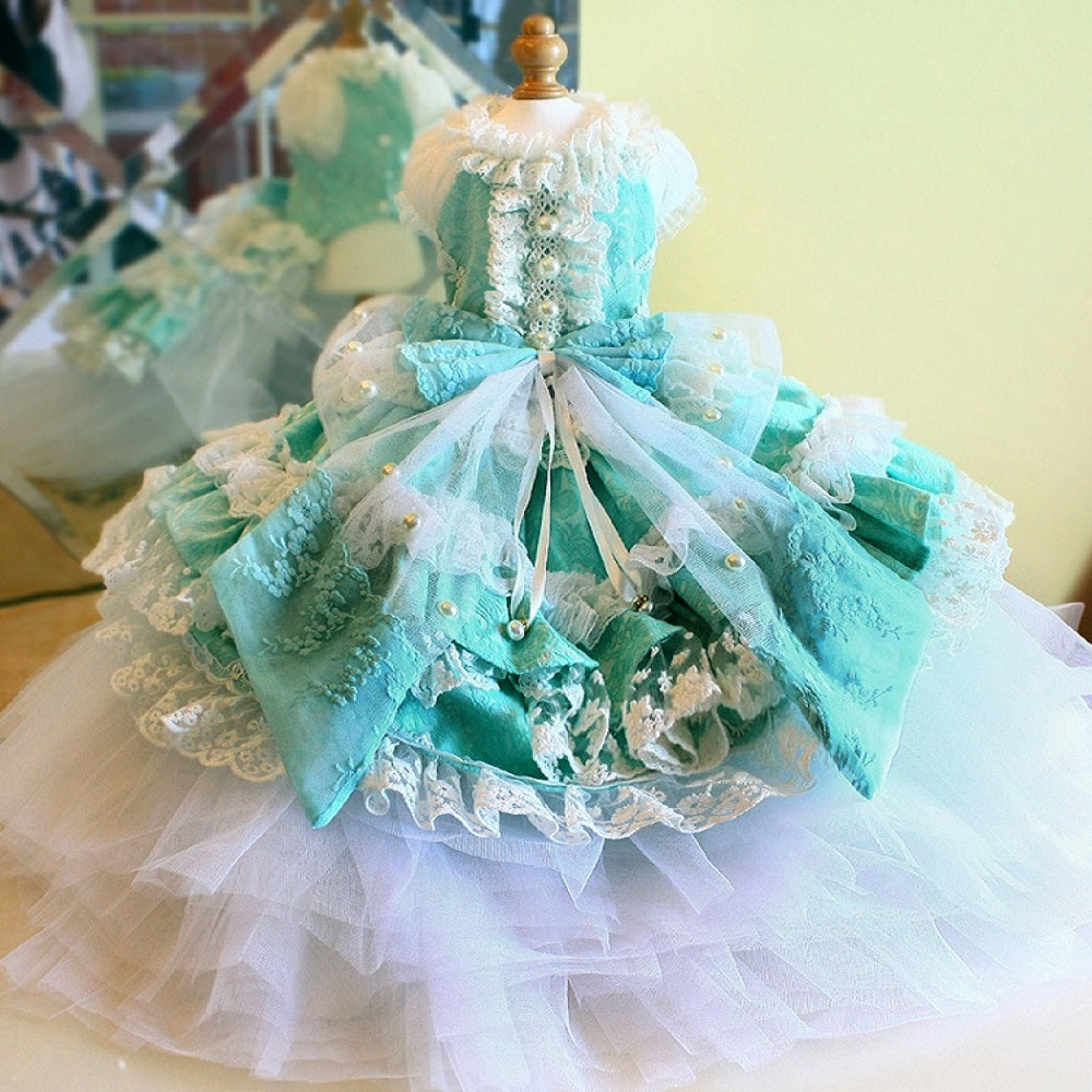 Handmade Luxury Rococo Princess Dog Dress with Crinoline Train – Vintage Royal Pet Gown for Weddings & Photoshoots