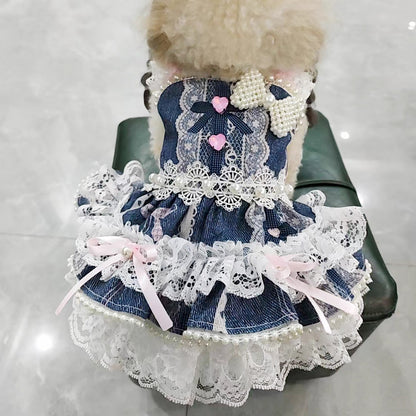 Handmade Denim Lace Pet Dress