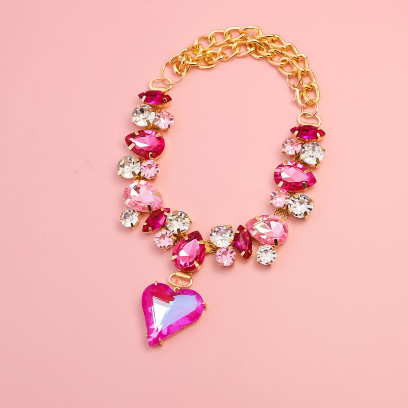 Dog Necklace + Crystal Heart, Adjustable Chain