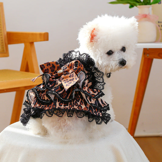 Dog Dress – Leopard Print & Lace Ruffles with Bow