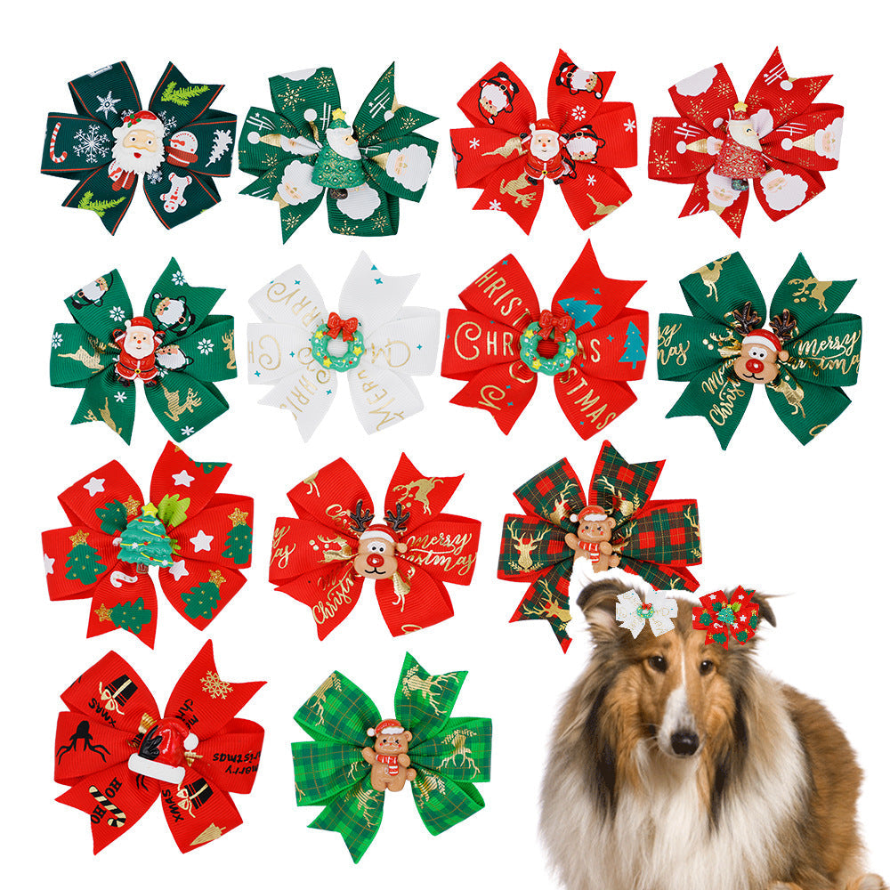 Christmas Pet Hair Bows – Festive Assorted Clips for Dogs & Cats