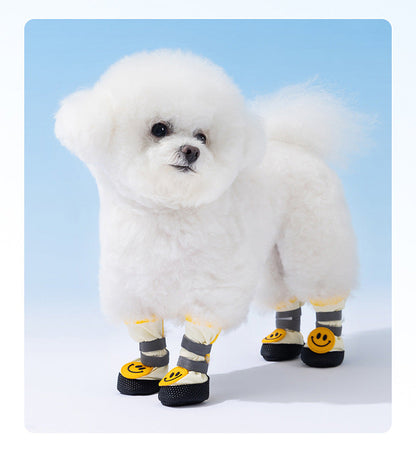 Breathable Smile Dog Shoes with Anti-Slip Soles & Reflective Straps (Set of 4)