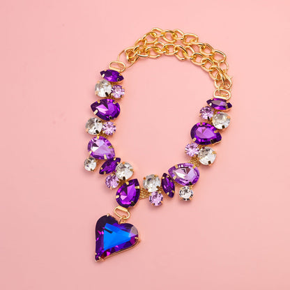 Dog Necklace + Crystal Heart, Adjustable Chain