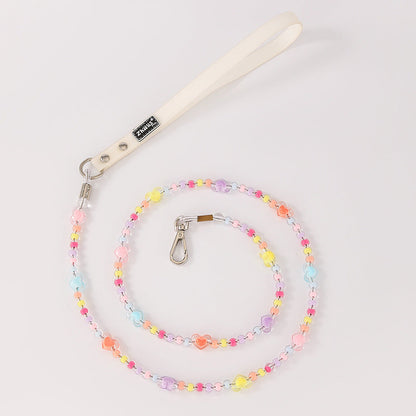 Beaded Dog Leash with Pastel Heart Charms – Handmade & Lightweight
