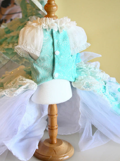 Handmade Luxury Rococo Princess Dog Dress with Crinoline Train – Vintage Royal Pet Gown for Weddings & Photoshoots