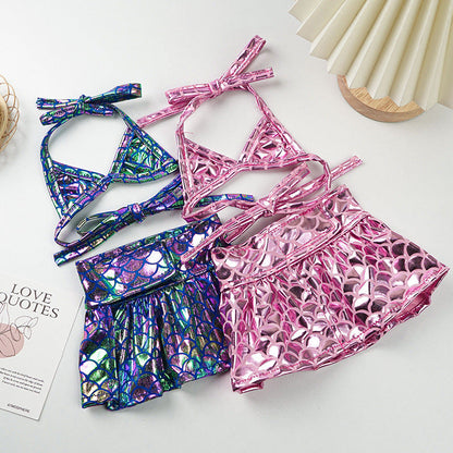 Mermaid Dog Bikini Set – Shiny Swimsuit with Skirt