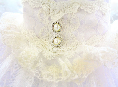 Handmade Victorian Luxury White Dog Wedding Dress with Crinoline Skirt – Bridal Pet Gown for Ceremony & Photoshoot