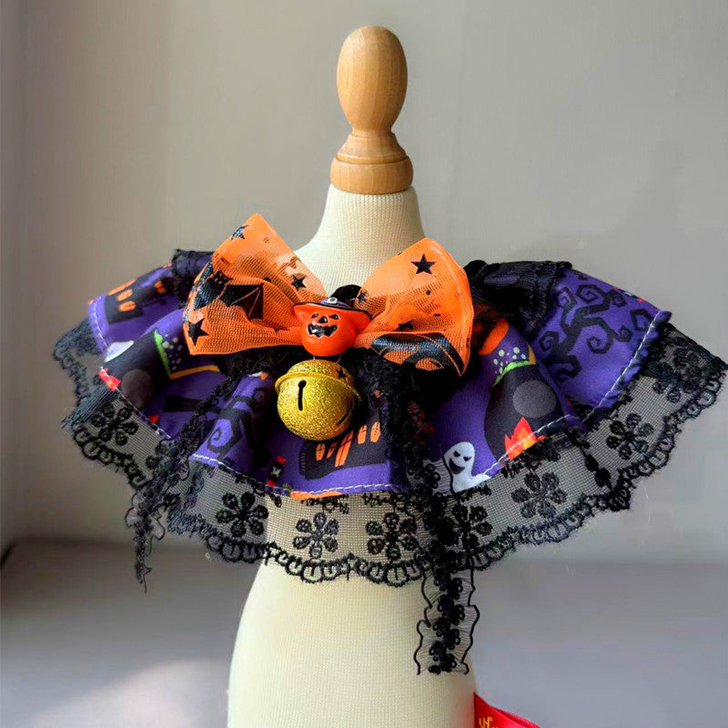 Halloween Pet Ruffle Collar with Lace, Bow & Bell