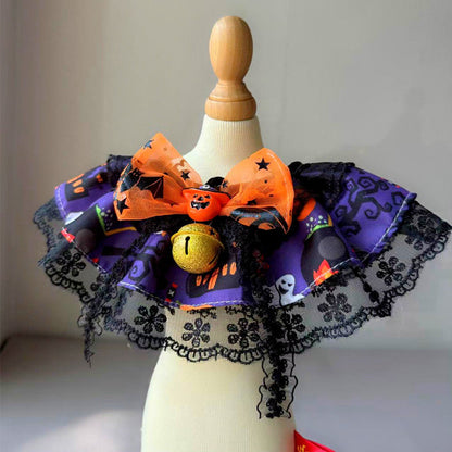 Halloween Pet Ruffle Collar with Lace, Bow & Bell