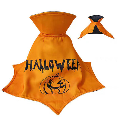 Dog Halloween Cape with Pumpkin Print & High Collar