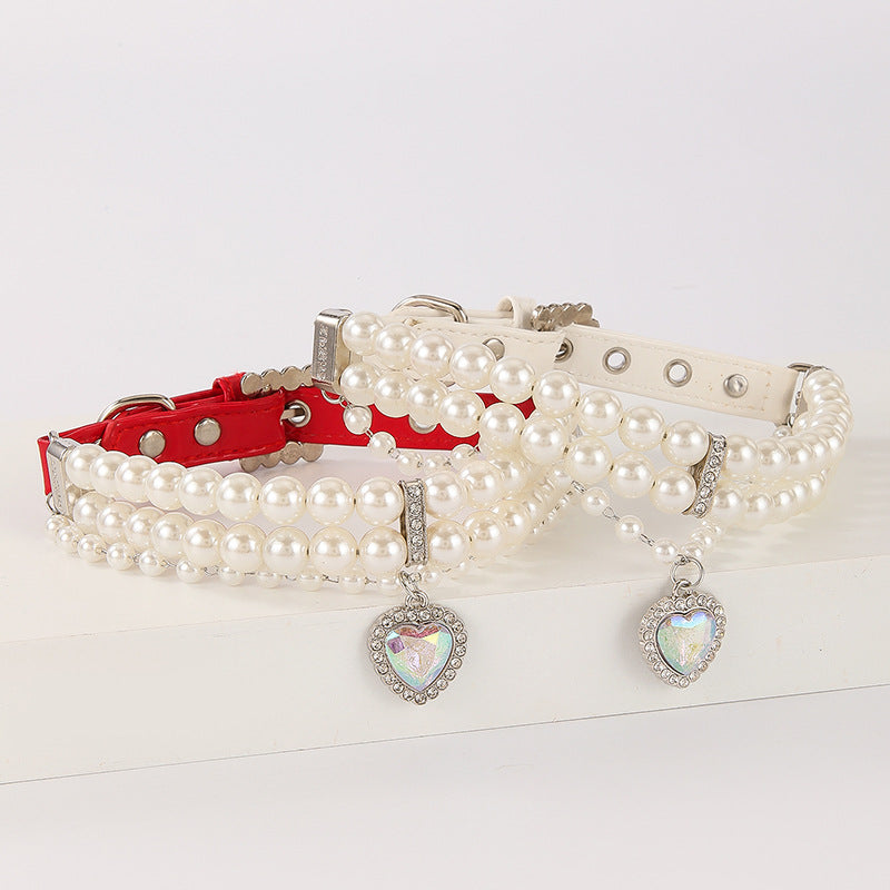 Pearl Heart Charm Pet Collar
