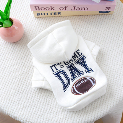 Game Day Dog Hoodie + Football Embroidery & Cozy Fleece