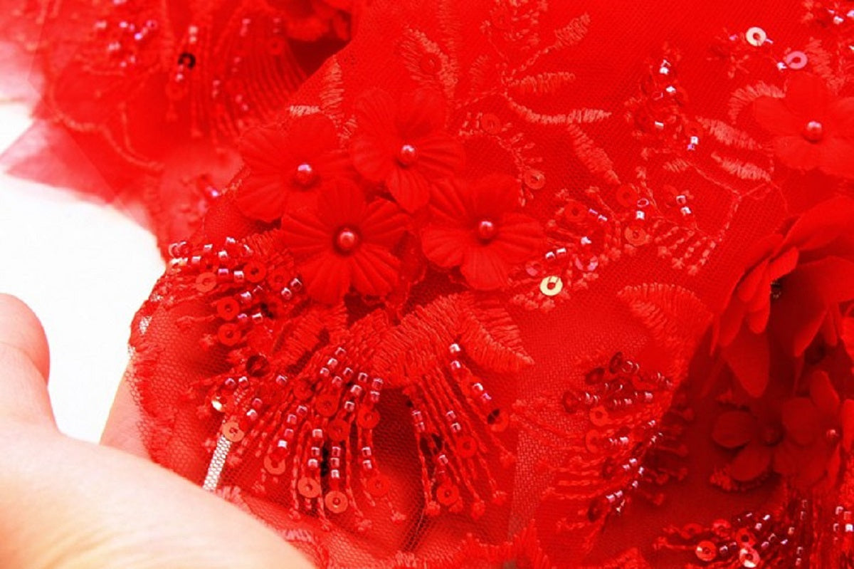 Handmade Ruby Rose Royal Dog Dress – Luxury Red Floral Wedding Gown with Crystal Train