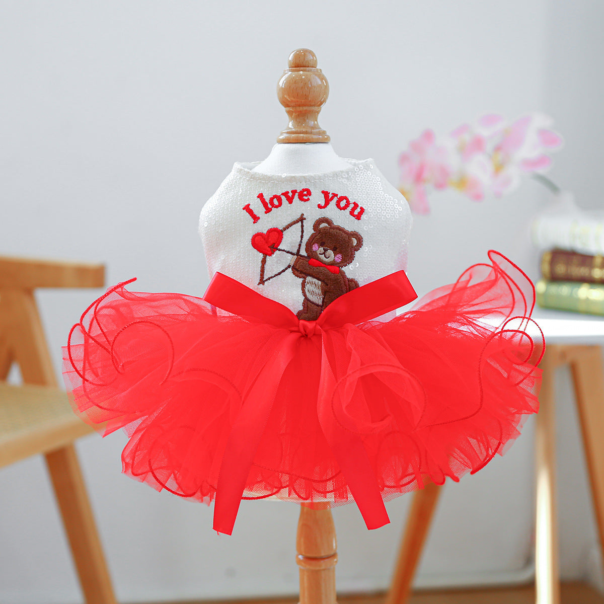 Valentine's Dog Dress – Red Tutu with “I Love You”