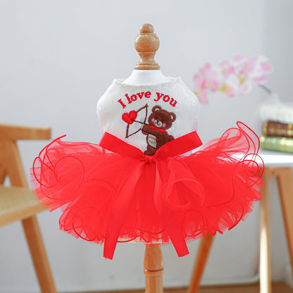 Valentine's Dog Dress – Red Tutu with “I Love You”