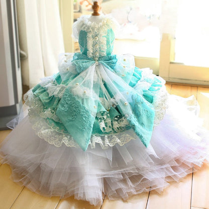 Handmade Luxury Rococo Princess Dog Dress with Crinoline Train – Vintage Royal Pet Gown for Weddings & Photoshoots