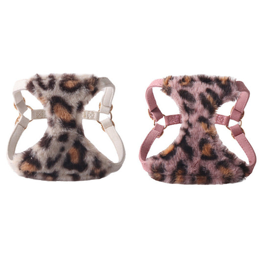 Faux Fur Leopard Dog Harness & Leash Set – Soft & Stylish for Winter