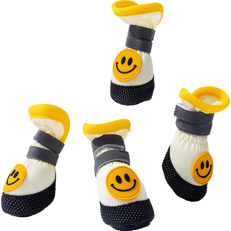 Breathable Smile Dog Shoes with Anti-Slip Soles & Reflective Straps (Set of 4)