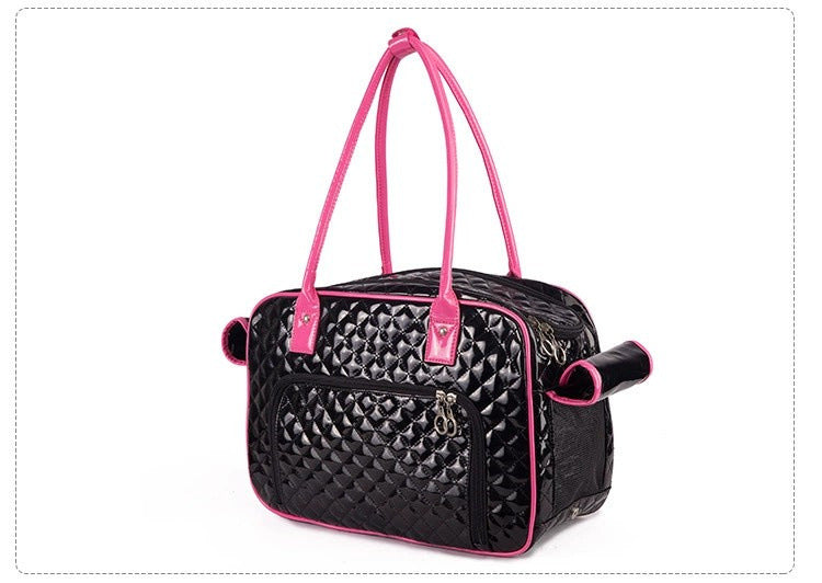 Black and Pink Quilted Pet Carrier Bag