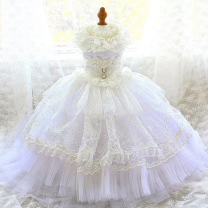 Handmade Victorian Luxury White Dog Wedding Dress with Crinoline Skirt – Bridal Pet Gown for Ceremony & Photoshoot