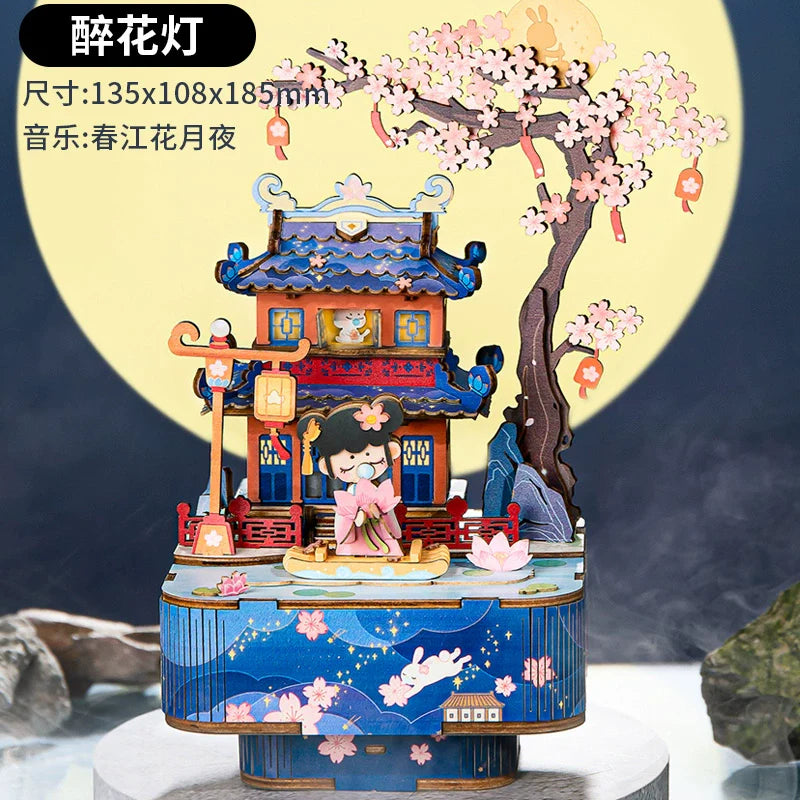 Ruoke Secret Cello Music Box Music Box Building Blocks DIY Handmade Wooden for Birthdays and Valentine's Days Gift for Men and Women