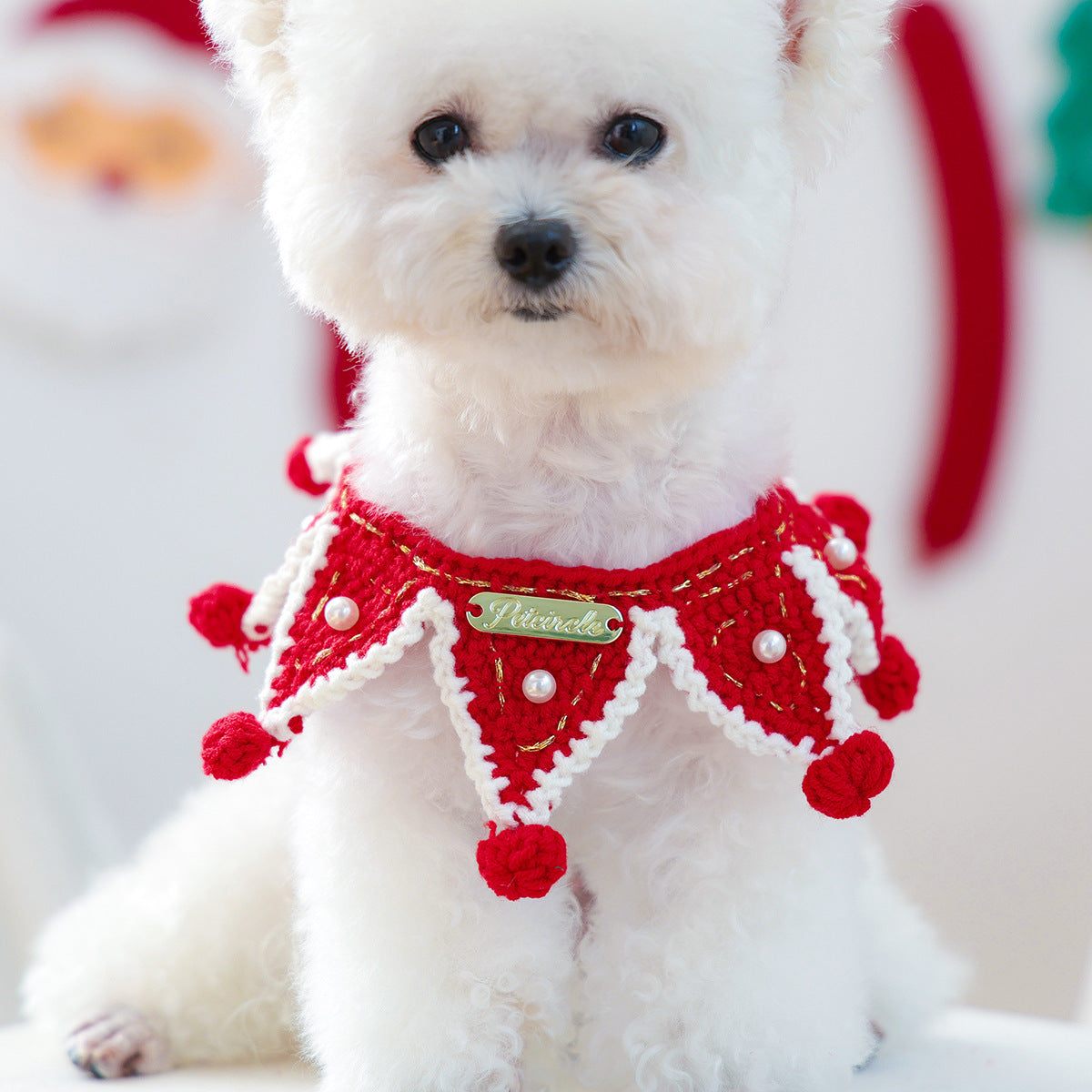 Hand-Crocheted Christmas Ruffle Collar for Pets (Red/Green)