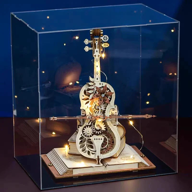 Ruoke Secret Cello Music Box Music Box Building Blocks DIY Handmade Wooden for Birthdays and Valentine's Days Gift for Men and Women