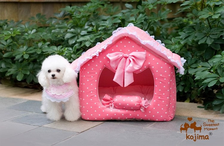 Dog house princess pink dot lace