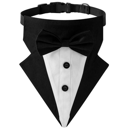 Tuxedo Bow Tie Dog Bandana Collar · Black/White