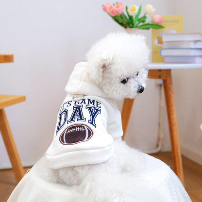 Game Day Dog Hoodie + Football Embroidery & Cozy Fleece
