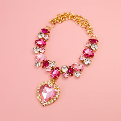 Heart Gem Dog Necklace with Crystal Charms