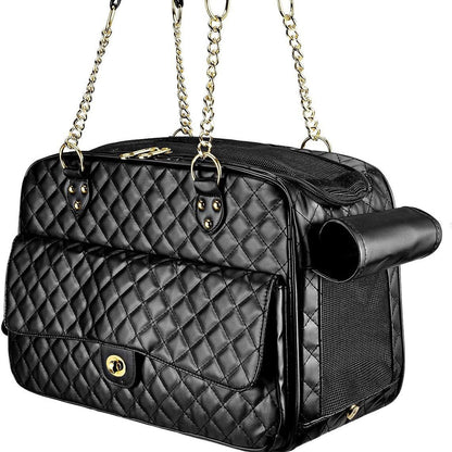 Pet Carrier – Quilted PU Leather with Gold Chain