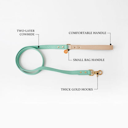 Luxury Two-Layer Cowhide Dog Leash – Comfortable Handle, Gold Hardware 4 Colors