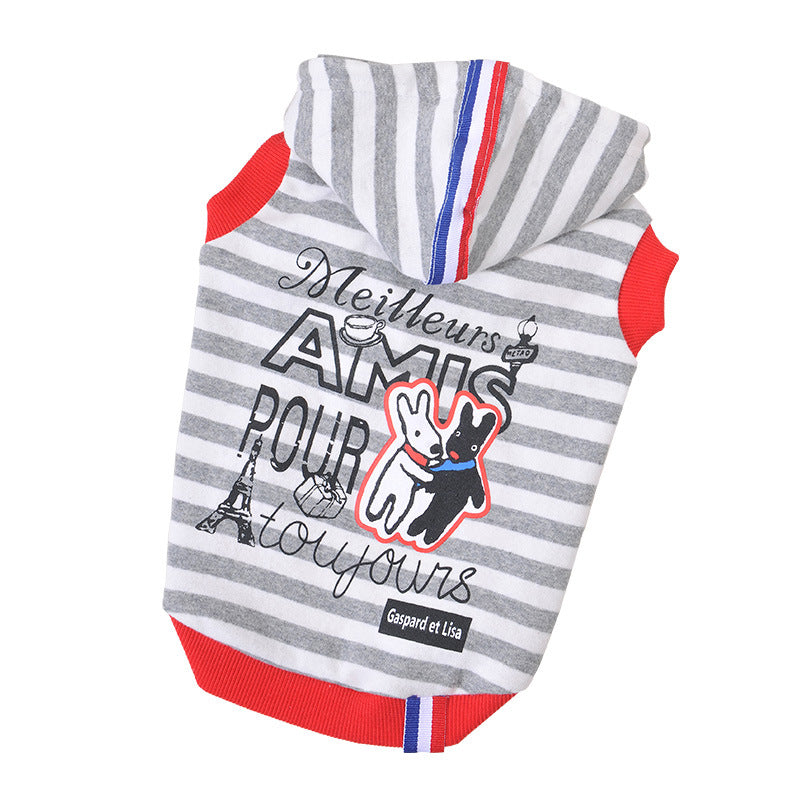 Striped Dog Hoodie + French Print & Soft Cotton Comfort