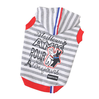 Striped Dog Hoodie + French Print & Soft Cotton Comfort