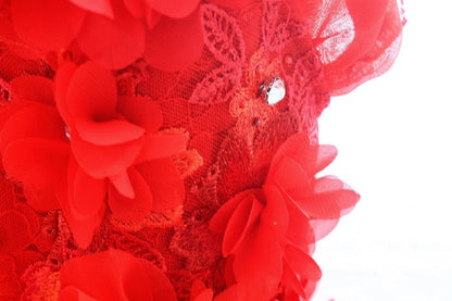 Handmade Ruby Rose Royal Dog Dress – Luxury Red Floral Wedding Gown with Crystal Train