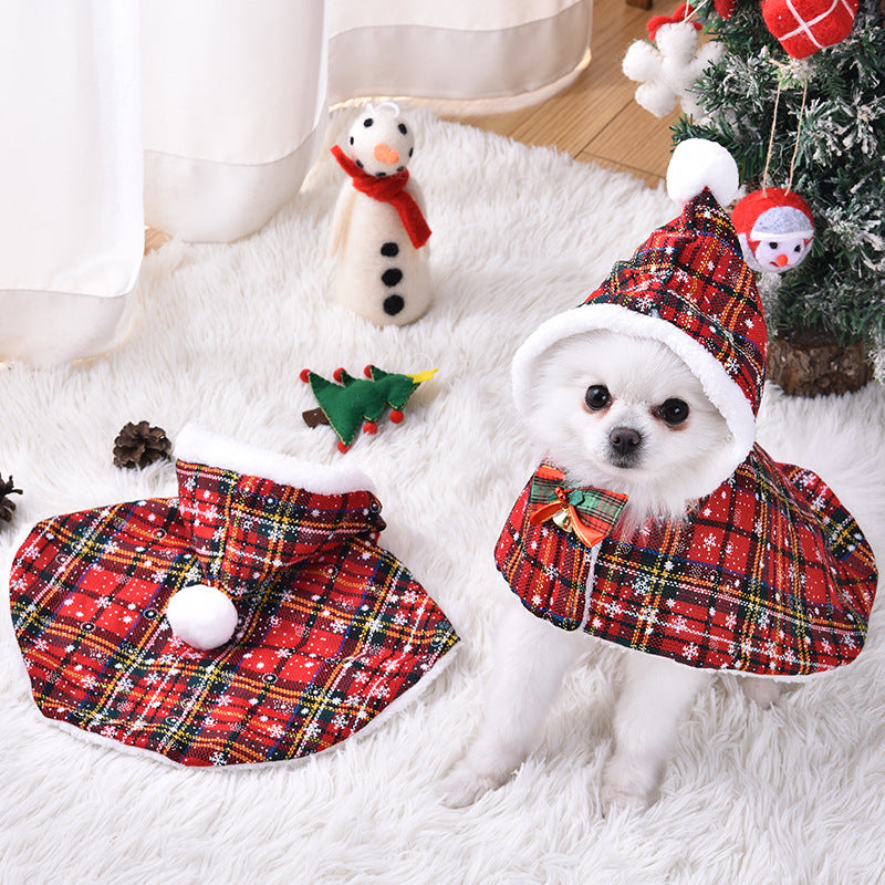 Christmas Tartan Hooded Cape for Dogs & Cats