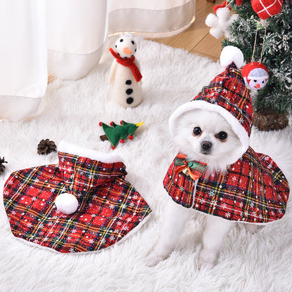 Christmas Tartan Hooded Cape for Dogs & Cats