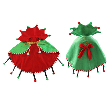 Dog & Cat Christmas Cape • Fleece Cloak with Pom-Poms