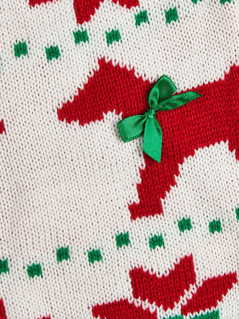 Christmas Pet Sweater • Red Dog Motif & Bows Knit
