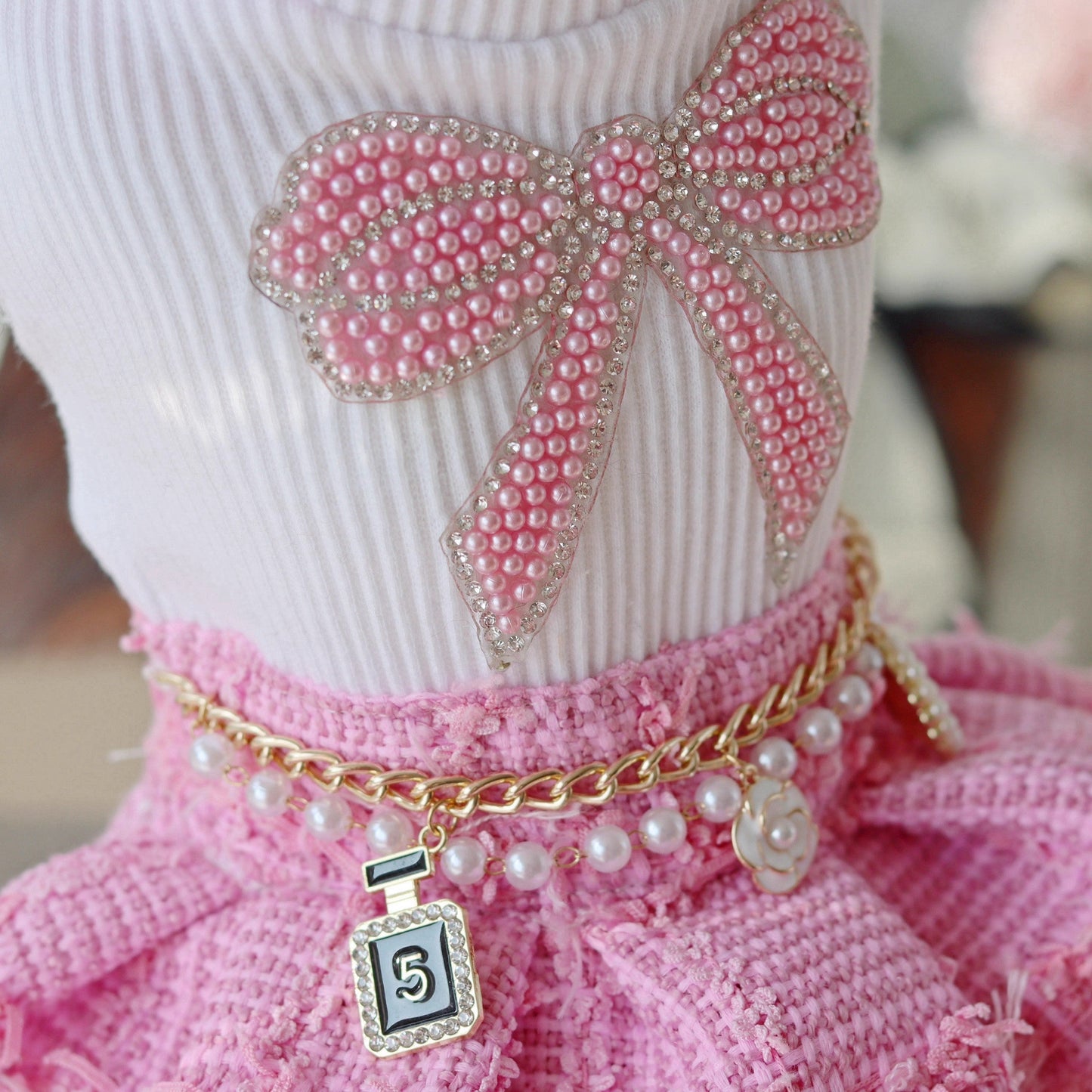 Handmade Chic Puppy Suit Pink Tweed Skirt Outfit