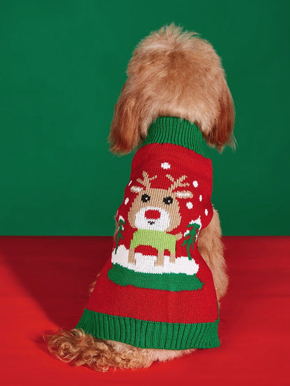Christmas Pet Sweater • Reindeer Knit & Green Trim